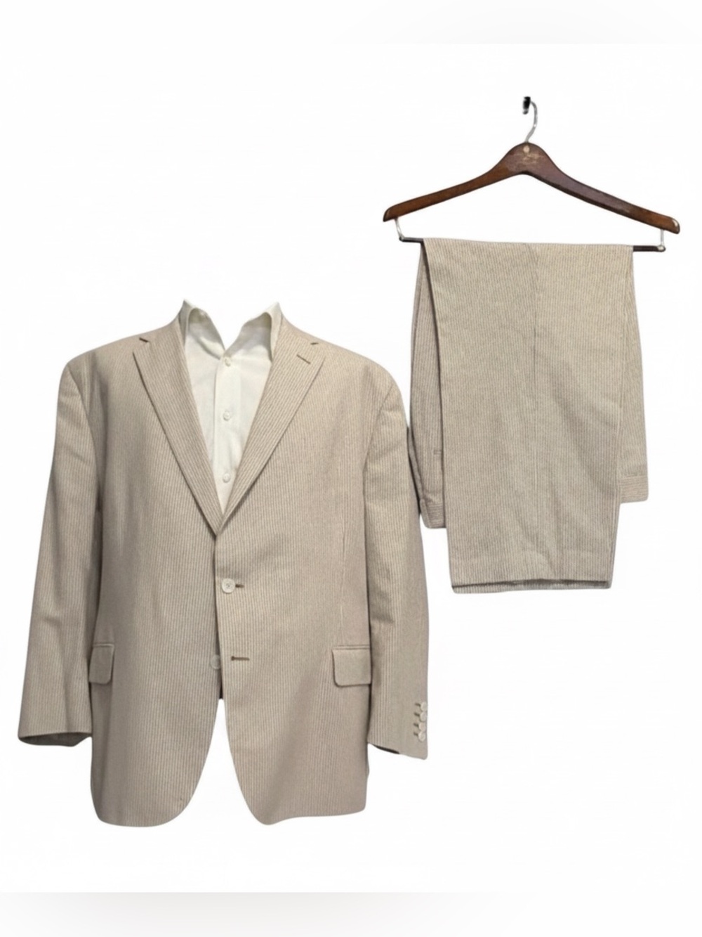 Tom James Inocente Summer Lightweight Seersucker Suit | Tan & Cream | Classic